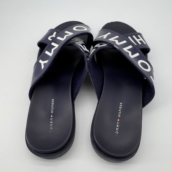 Tommy Hilfiger Women's Navy Blue Logo Slide Sandals 10M Summer Beach Basic - Picture 4 of 7